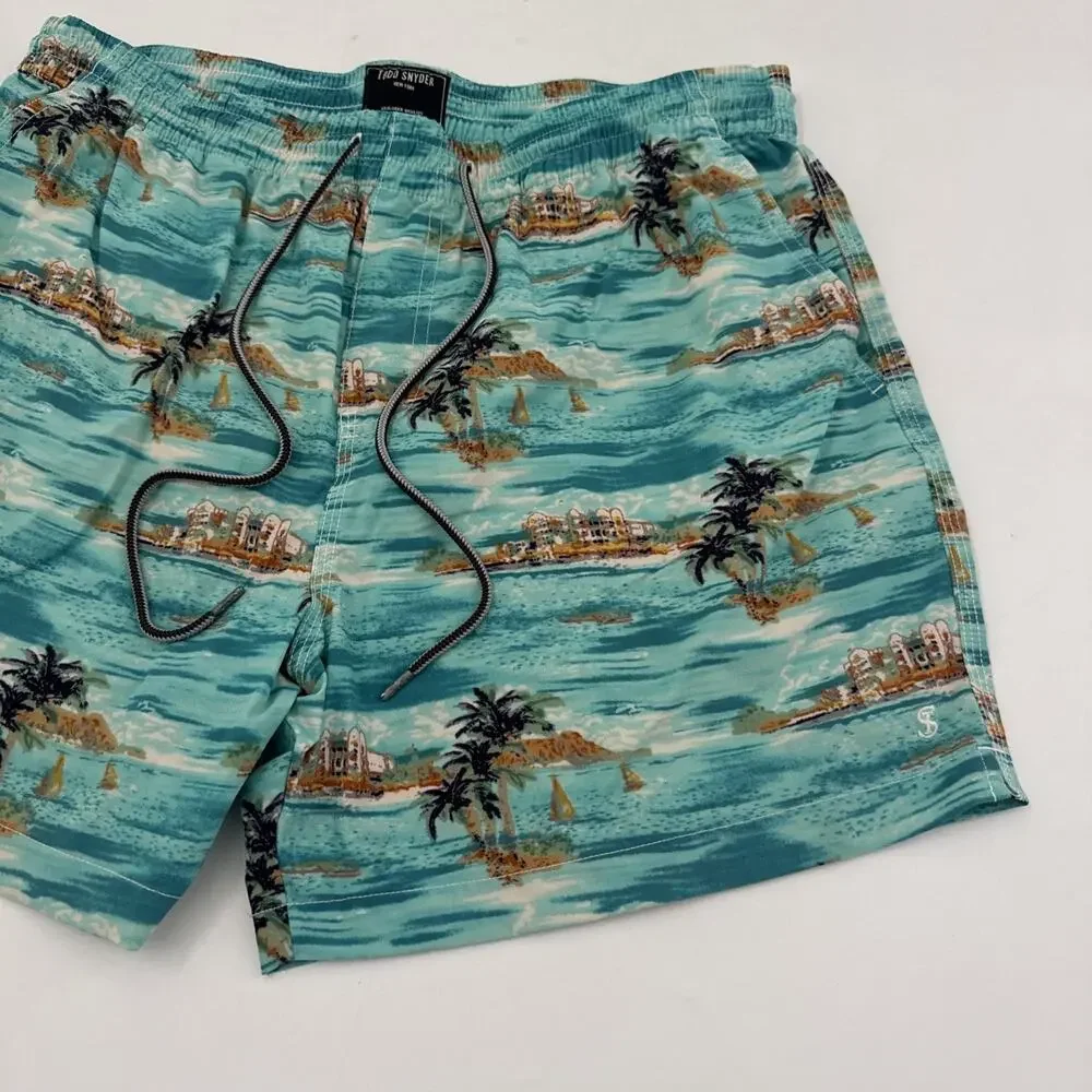 Todd Snyder Montauk Swim Trunks Mens Large Island Palm Tree Beach Board Shorts